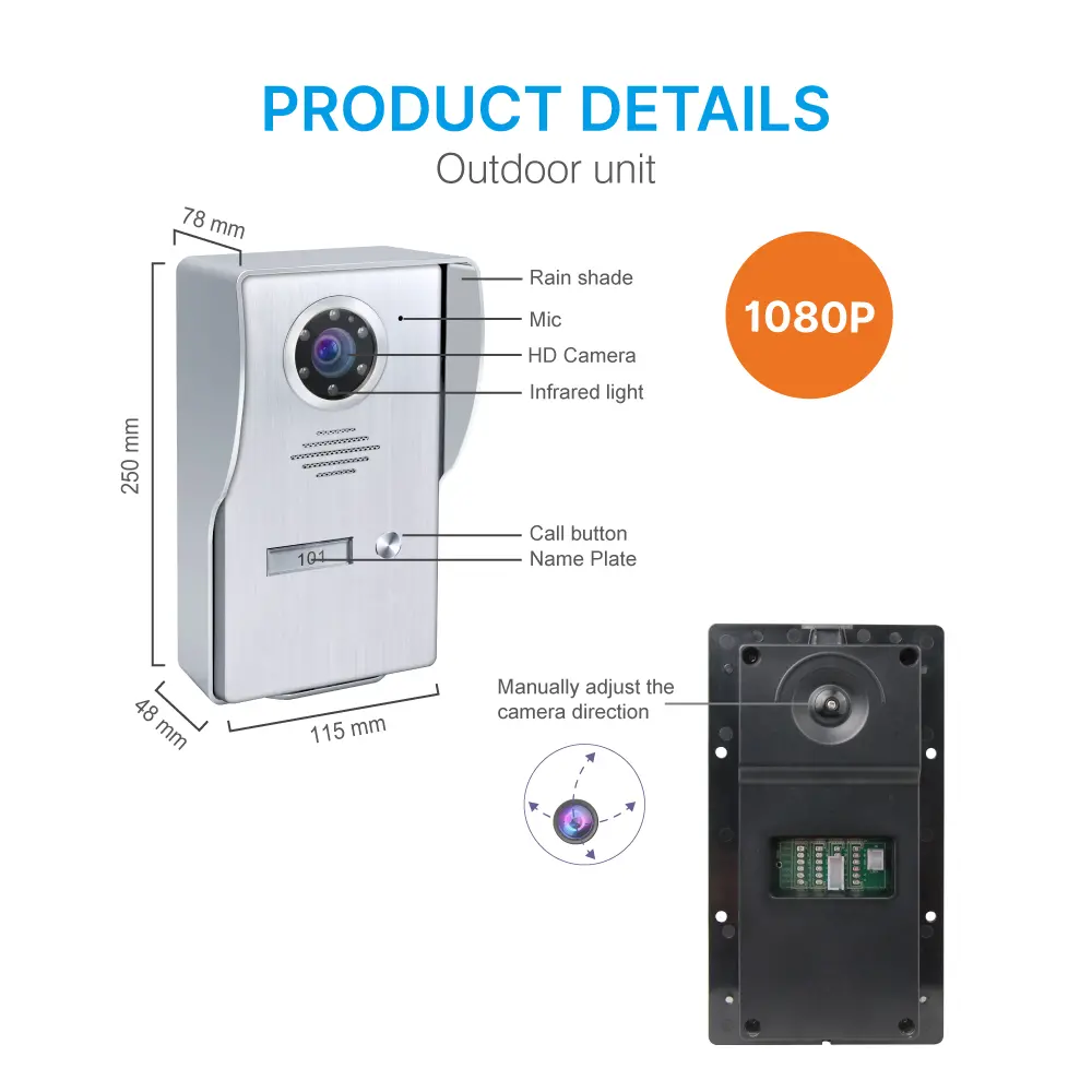 7英寸 TUYA WiFi 智能可视门铃——轻松4-wire连接，实现室内与室外设备互通。随时随地查看、聆听并与访客对话。1080P AHD 门铃——内置高清广角摄像头，适用于多种环境及户外场景；配备夜视功能_08