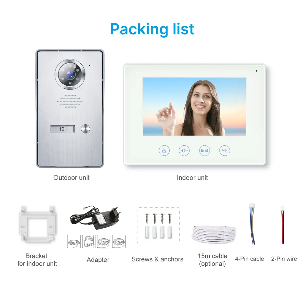 7英寸 TUYA WiFi 智能可视门铃——轻松4-wire连接，实现室内与室外设备互通。随时随地查看、聆听并与访客对话。1080P AHD 门铃——内置高清广角摄像头，适用于多种环境及户外场景；配备夜视功能_13