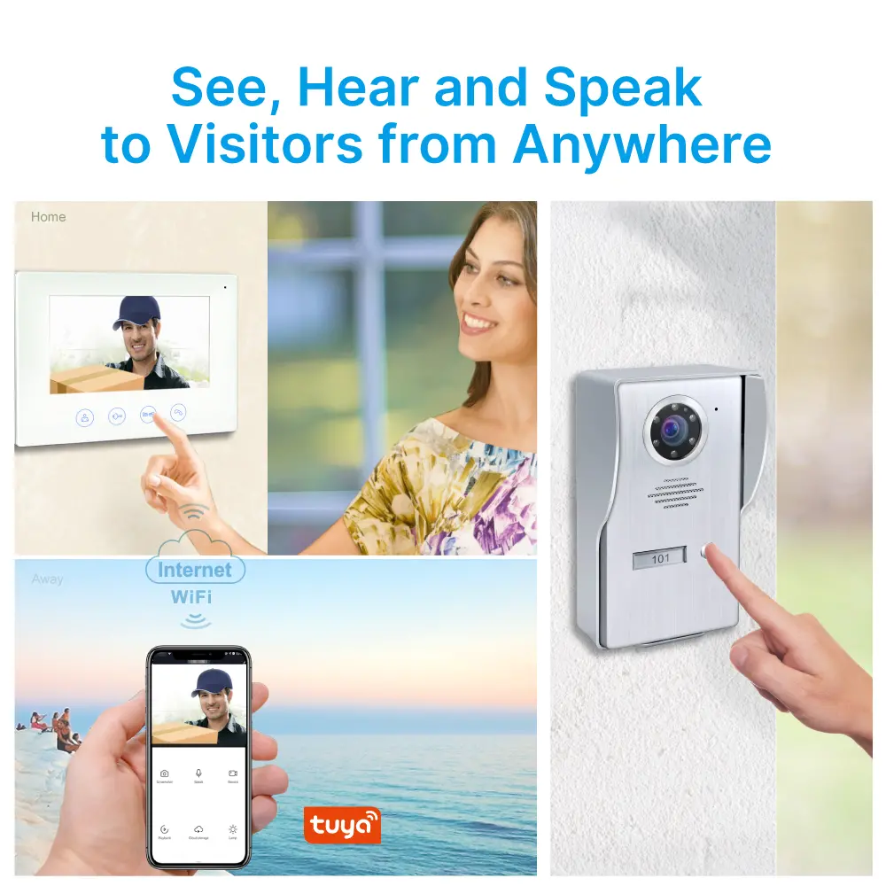 7英寸 TUYA WiFi 智能可视门铃——轻松4-wire连接，实现室内与室外设备互通。随时随地查看、聆听并与访客对话。1080P AHD 门铃——内置高清广角摄像头，适用于多种环境及户外场景；配备夜视功能_02